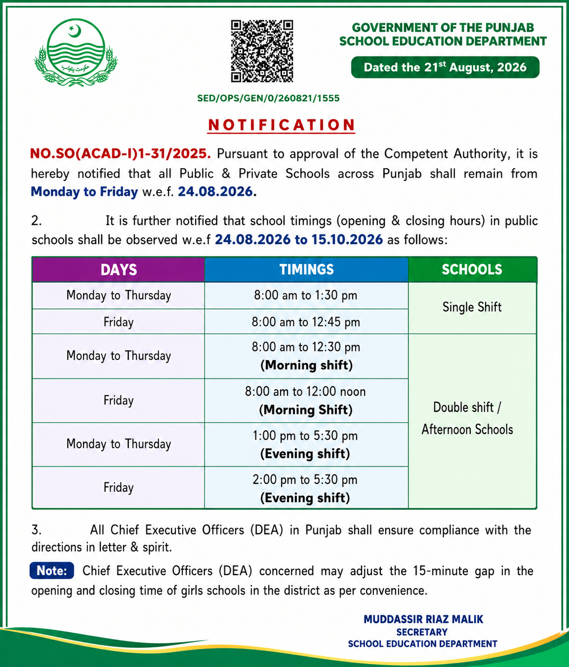 School & College Reopening Circular – Chichawatni Campus time 1 (1)