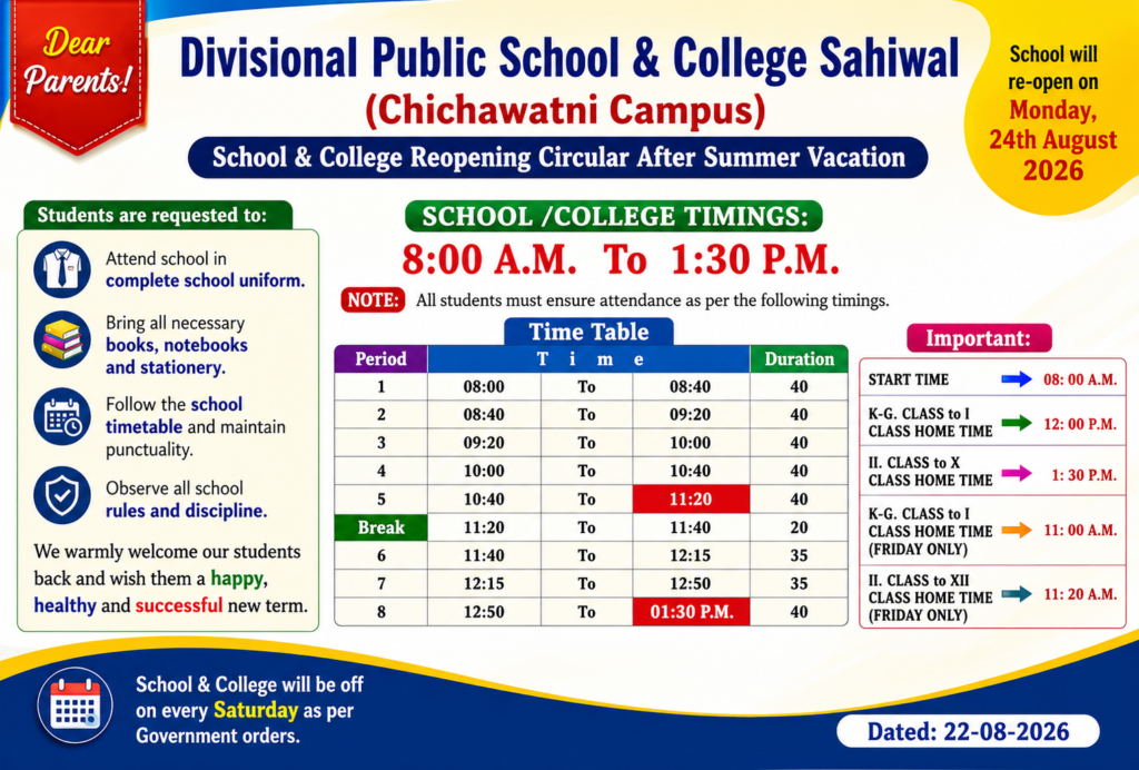 School & College Reopening Circular – Chichawatni Campus time 1 (2)