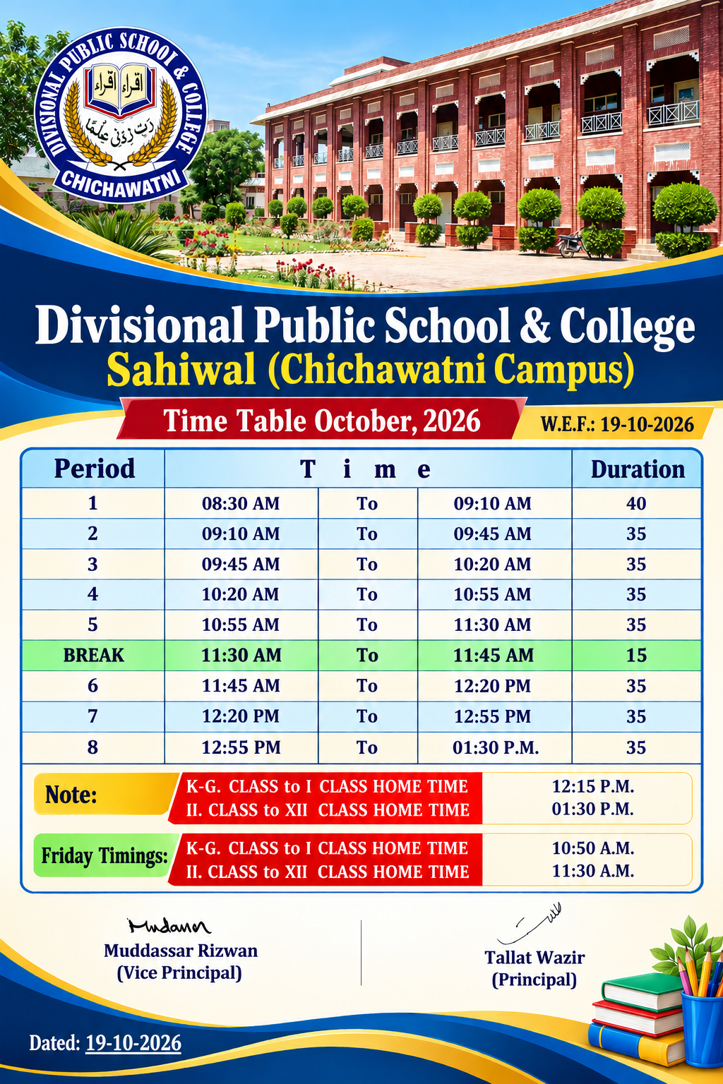time table octobe 2026